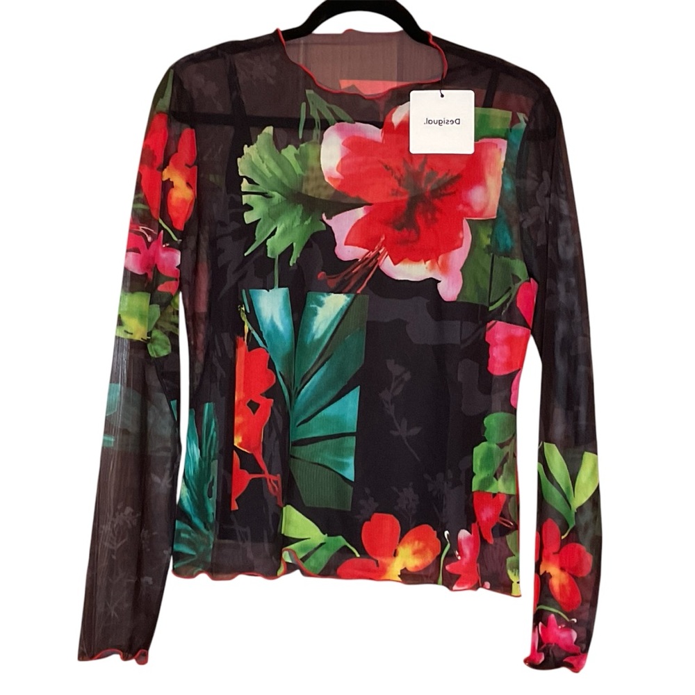 Desigual NWT Floral Tulle Long Sleeve Top - Size Large